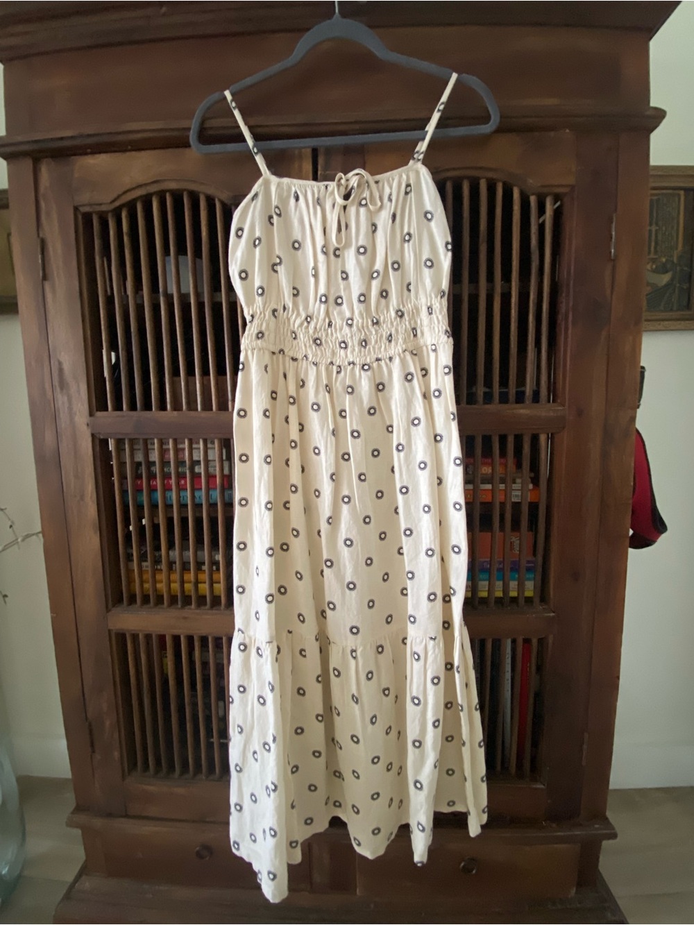 NWOTs Loft Light Cream Spaghetti-Strap Sundress with Navy Dot Print SZ 2P
